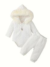 Load image into Gallery viewer, Baby Girl Hooded Romper & Pants Set