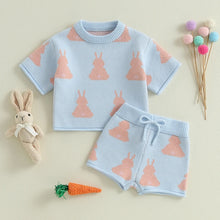 Load image into Gallery viewer, Toddler Girls Easter Outfit – Bunny Print T-Shirt and Shorts Set