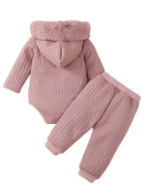 Load image into Gallery viewer, Baby Girl Hooded Romper & Pants Set