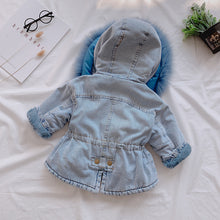 Load image into Gallery viewer, Denim Fur Hooded Winter Jacket - Little JQube