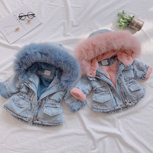 Load image into Gallery viewer, Denim Fur Hooded Winter Jacket - Little JQube