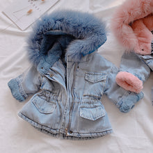 Load image into Gallery viewer, Denim Fur Hooded Winter Jacket - Little JQube