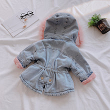 Load image into Gallery viewer, Denim Fur Hooded Winter Jacket - Little JQube