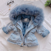 Load image into Gallery viewer, Denim Fur Hooded Winter Jacket - Little JQube