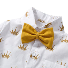 Load image into Gallery viewer, Crown Printed Shirt with Short Bowtie and Leather Belt - Little JQube
