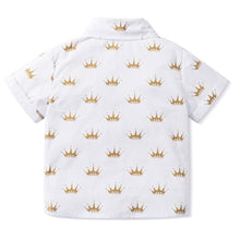 Load image into Gallery viewer, Crown Printed Shirt with Short Bowtie and Leather Belt - Little JQube