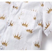 Load image into Gallery viewer, Crown Printed Shirt with Short Bowtie and Leather Belt - Little JQube