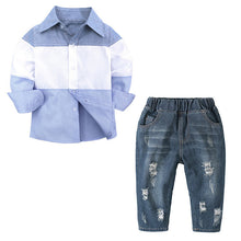 Load image into Gallery viewer, 2 PCS Long-Sleeved Shirt with Ripped Jeans Set - Little JQube
