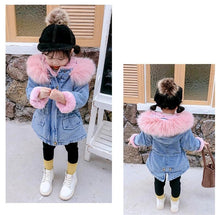 Load image into Gallery viewer, Denim Fur Hooded Winter Jacket - Little JQube