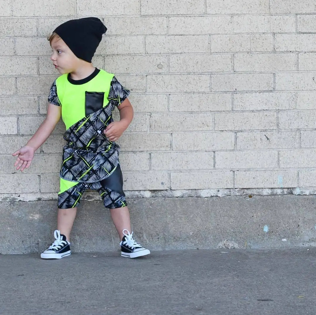 Boys Fashion Street Style Stitching Colors Top and Shorts - Little JQube