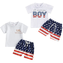 Load image into Gallery viewer, Short Sleeve Letter T-Shirt and Stars Stripes Shorts Set
