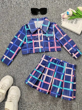 Load image into Gallery viewer, 2PC Button Graphic Lapel Shirt + Pleated Skirt Set - Little JQube
