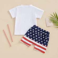 Load image into Gallery viewer, Short Sleeve Letter T-Shirt and Stars Stripes Shorts Set
