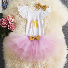 Load image into Gallery viewer, 3 PCS 1 Year Old Top and Tutu Skirt Set - Little JQube
