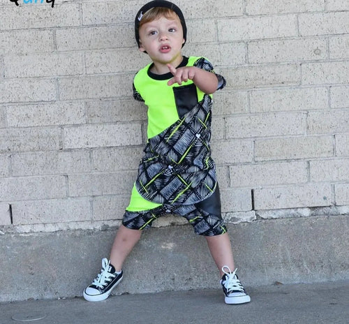 Boys Fashion Street Style Stitching Colors Top and Shorts - Little JQube
