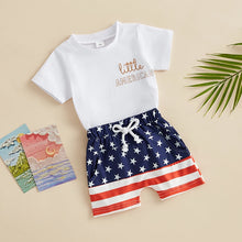 Load image into Gallery viewer, Short Sleeve Letter T-Shirt and Stars Stripes Shorts Set
