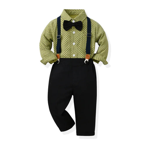 Long Sleeve Bowtie Shirt and Suspenders Pants - Little JQube