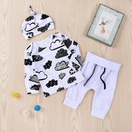 Cloud Doodle Print Set with Beanie - Little JQube