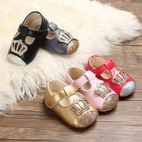 Crown Print Glitter Baby Shoes - Little JQube