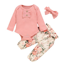 Load image into Gallery viewer, 3 PCs Long-Sleeved Romper Floral Pants Set - Little JQube
