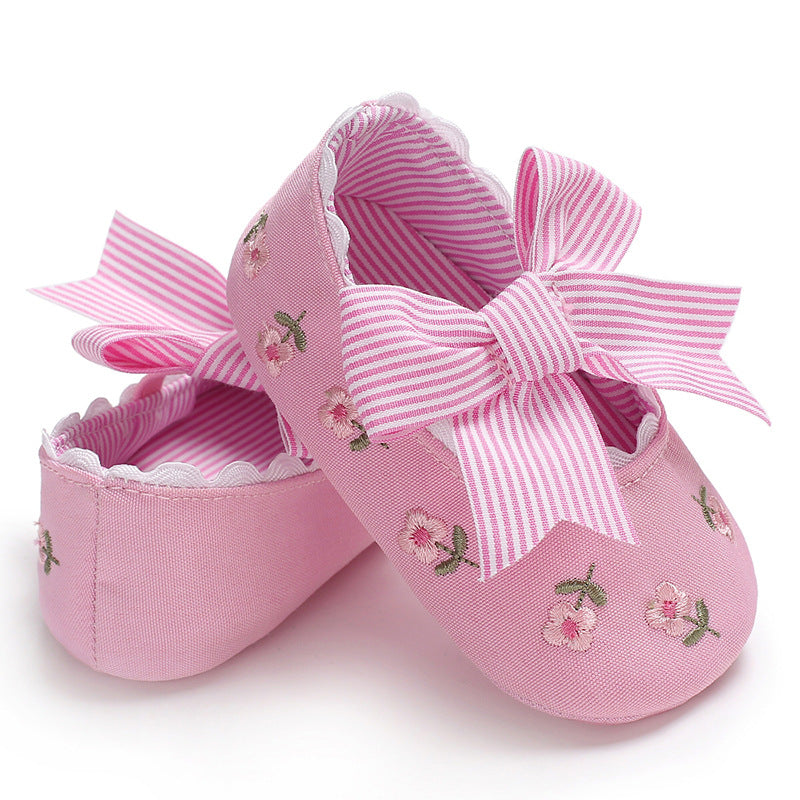 Bowknot Embroidered Flower Shoe - Little JQube