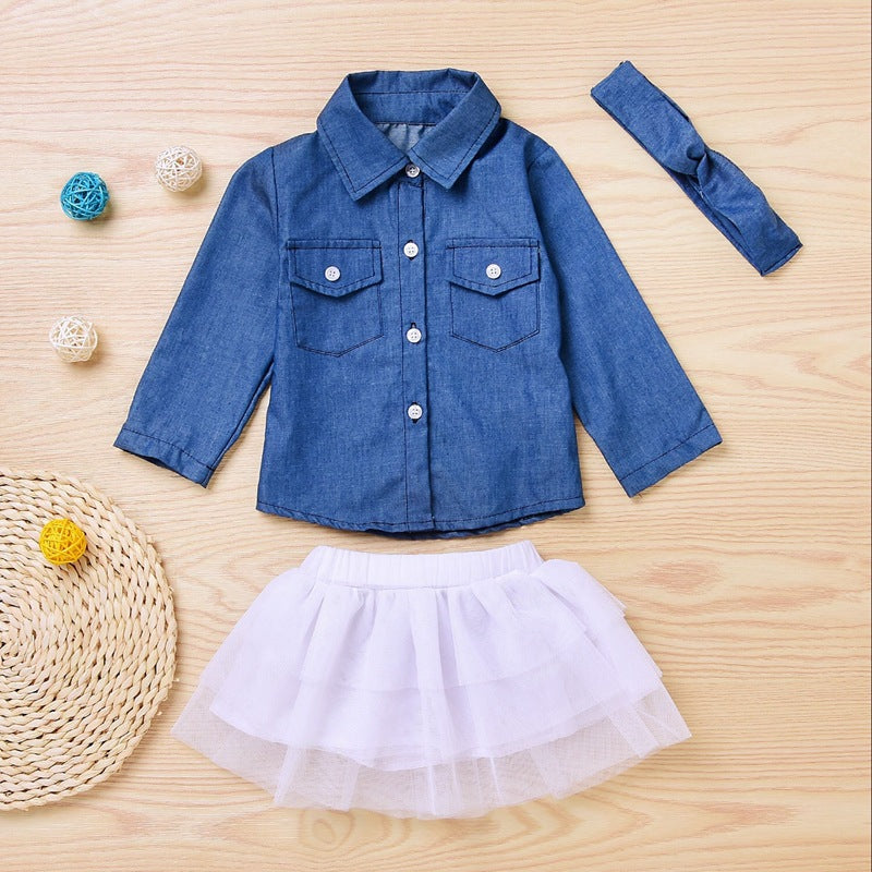 3Pc Denim Jacket Set - Little JQube