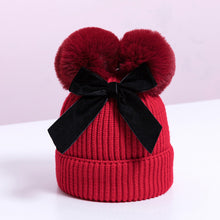 Load image into Gallery viewer, Pom Pom Bow Knit Hat - Little JQube
