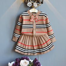 Load image into Gallery viewer, Knitted Striped Sweater and Pleated Skirt Set - Little JQube
