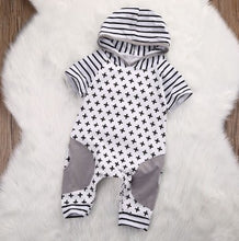 Load image into Gallery viewer, Cross Striped Hooded Romper - Little JQube
