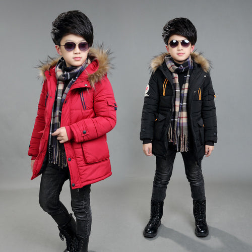 Double zipper coat in the big boy thickening fur collar - Little JQube