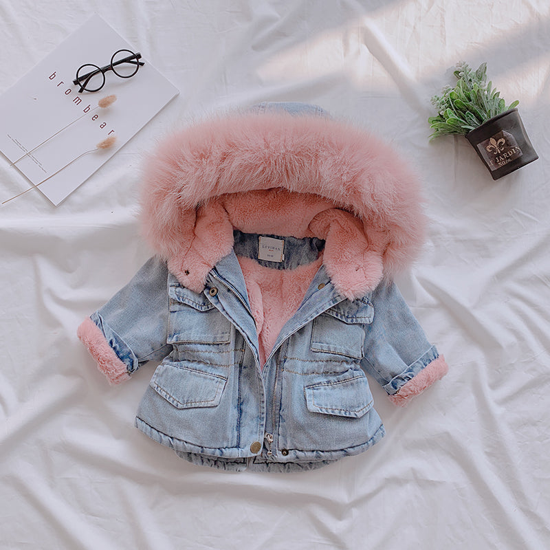 Denim Fur Hooded Winter Jacket - Little JQube