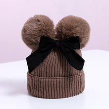 Load image into Gallery viewer, Pom Pom Bow Knit Hat - Little JQube
