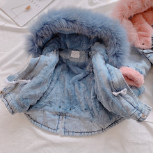 Load image into Gallery viewer, Denim Fur Hooded Winter Jacket - Little JQube
