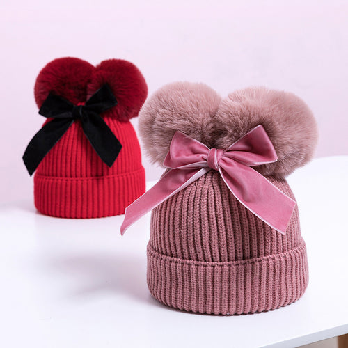 Pom Pom Bow Knit Hat - Little JQube