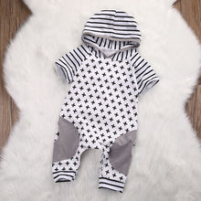 Load image into Gallery viewer, Cross Striped Hooded Romper - Little JQube
