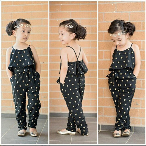 Girls Sleeveless Polka Dot Strap Jumpsuit - Little JQube