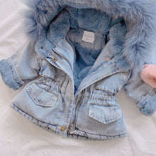 Load image into Gallery viewer, Denim Fur Hooded Winter Jacket - Little JQube
