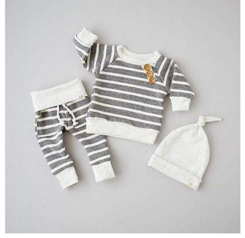 3 Pcs Striped Print Casual Set - Little JQube