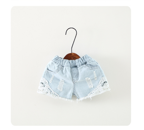 Lace Design Denim Shorts - Little JQube