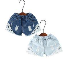 Load image into Gallery viewer, Lace Design Denim Shorts - Little JQube
