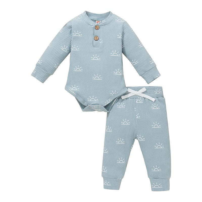 Ribbed Sun Print Long Sleeve Clothing Set - Little JQube