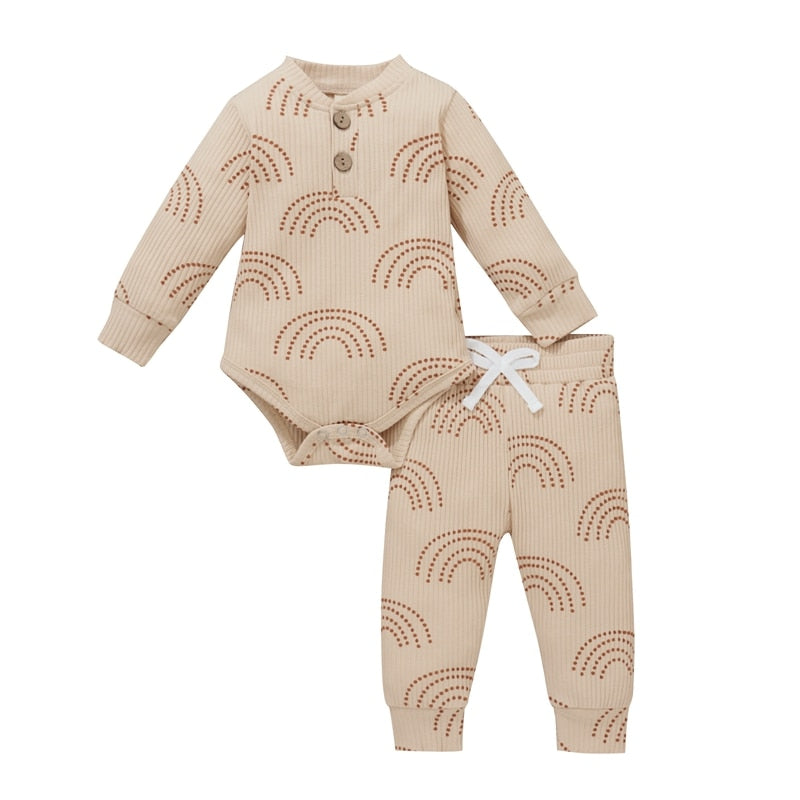 Ribbed Sun Print Long Sleeve Clothing Set - Little JQube