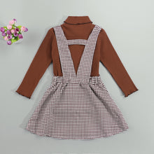 Load image into Gallery viewer, Solid Turtleneck Tops and Plaid Suspender Skirt - Little JQube
