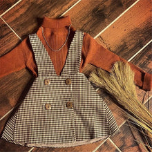 Load image into Gallery viewer, Solid Turtleneck Tops and Plaid Suspender Skirt - Little JQube
