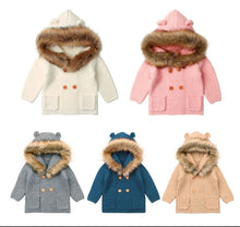 Load image into Gallery viewer, Baby Girls Hooded Woolen Sweater Coat - Little JQube
