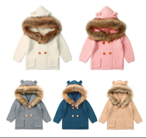 Baby Girls Hooded Woolen Sweater Coat - Little JQube