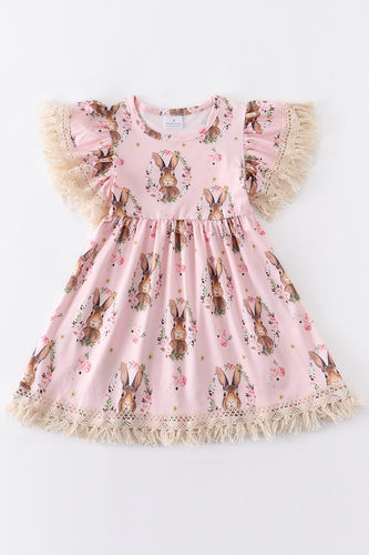 Bunny Print with Lace Ruffles Dress - Little JQube