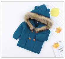 Load image into Gallery viewer, Baby Girls Hooded Woolen Sweater Coat - Little JQube
