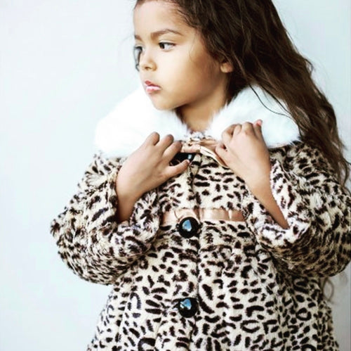 Girls Faux Fur Leopard Print Coat - Little JQube