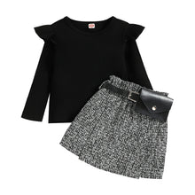 Load image into Gallery viewer, Ruffle Shoulder Top and Plaid Skirt Waist Bag - Little JQube
